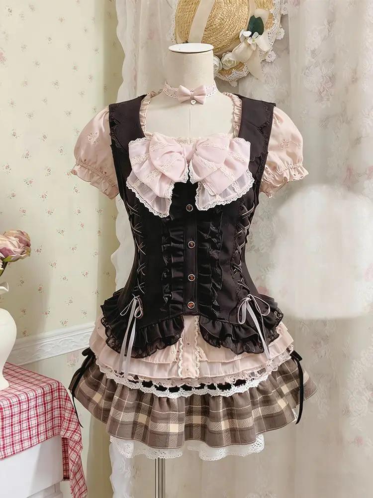 Nouvelles robes japonaises douces, ensemble 3 pièces, style Y2k, crop top kawaii sexy, Harajuku, sli