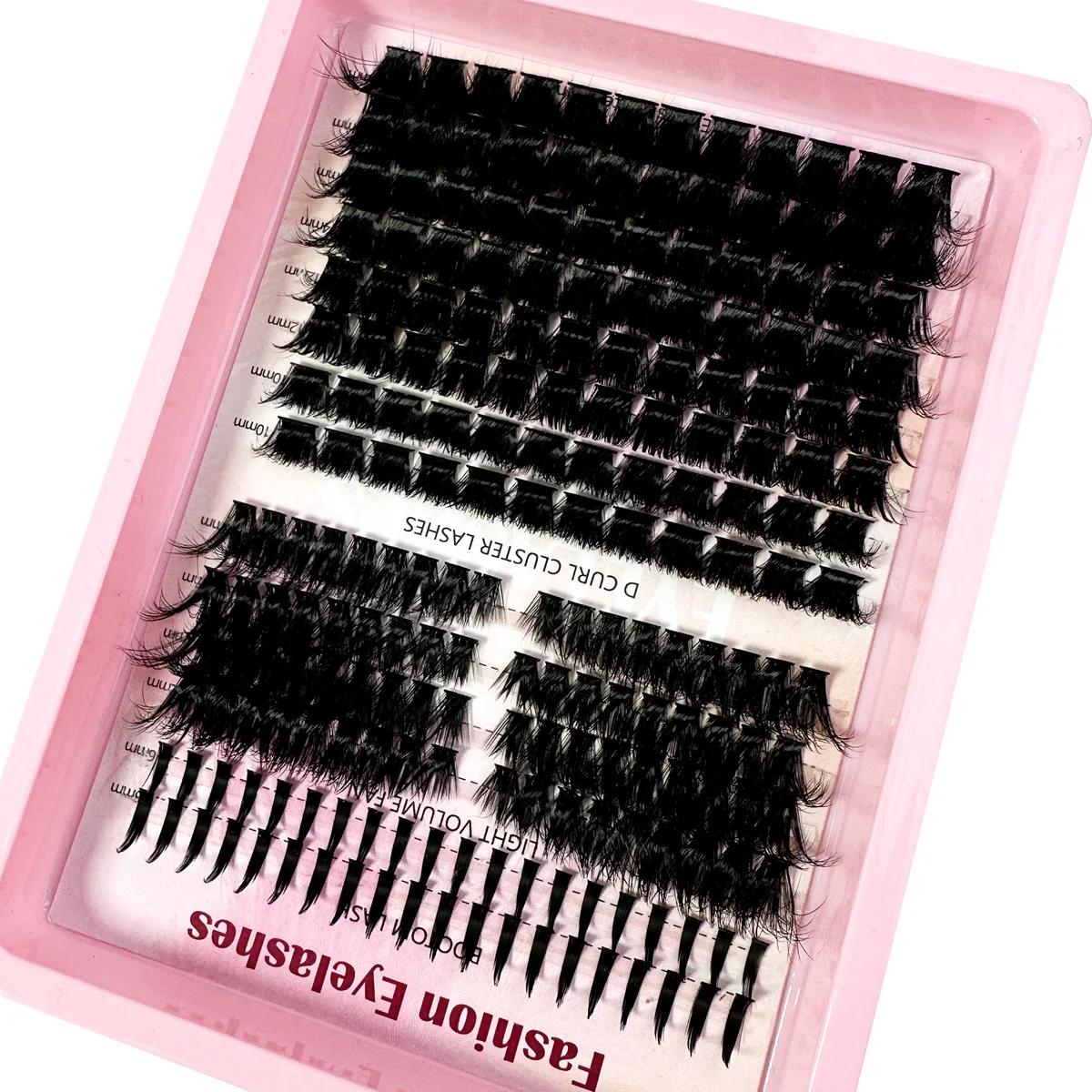 Extensions de cils en grappes à pointes 14 rangées, cils individuels épais avec pointes et cils infé