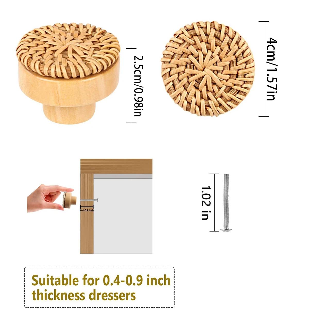 6/12 pièces boutons de tiroir en bois de rotin Boho boutons de commode en rotin armoires rondes fait