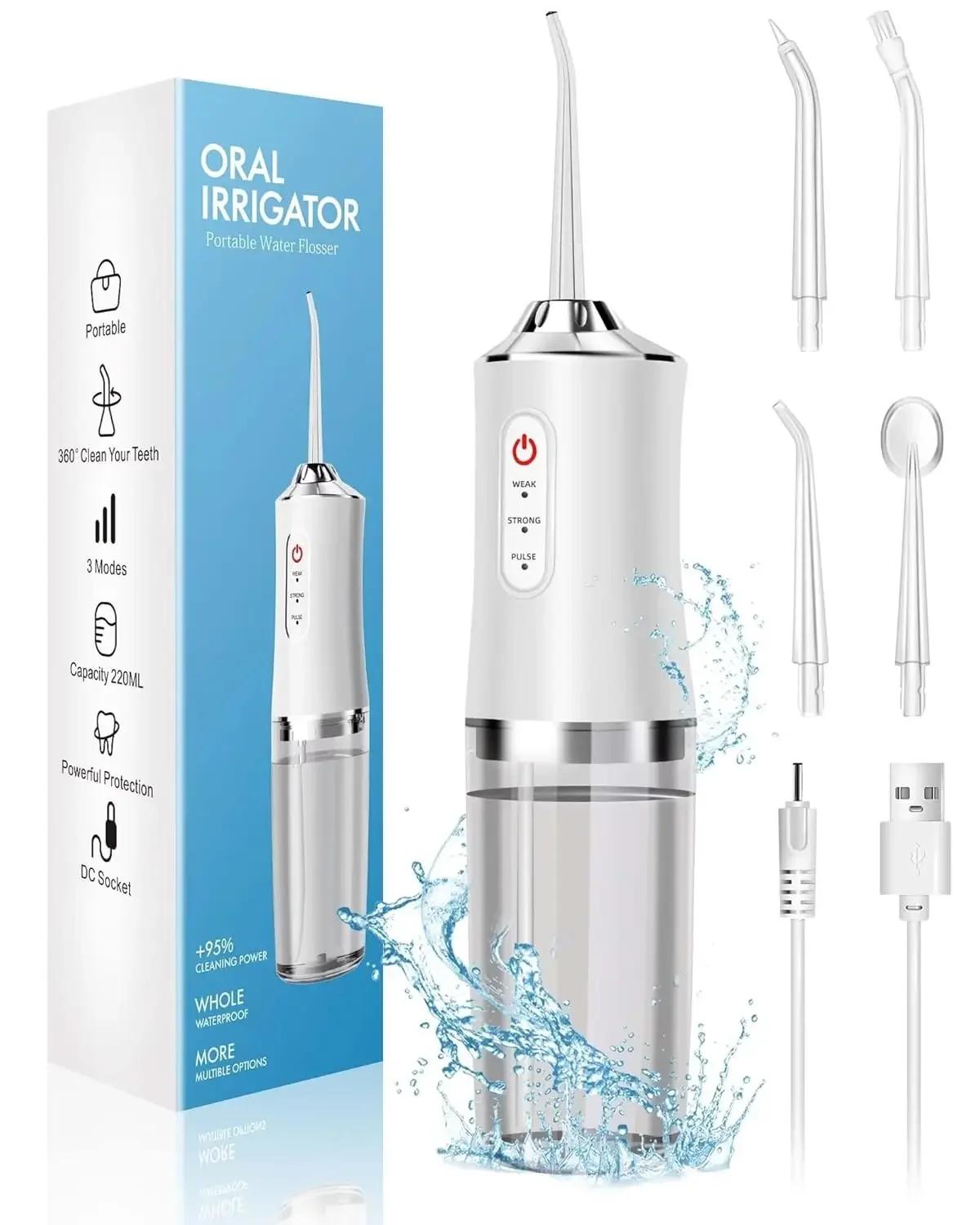 Irrigateur buccal, hydropulseur Portable, cure-dents à Jet d'eau Rechargeable par USB + 4 pointes de