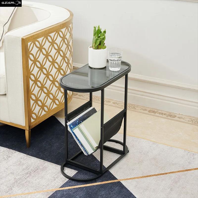 Petites tables d'appoint ovales en verre, petit espace de salon avec spe, espace de stockage d'évalu