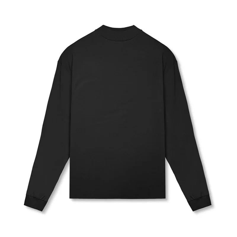 T-Shirt à Manches sulfet Col Roulé en Coton pour Homme, Vêtement de Fitness, Hip Hop, Gym, Musculati