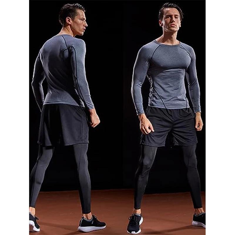 Compression à manches longues T-shirt hommes élastique entraînement T-shirt Gym Fitness collants d'e