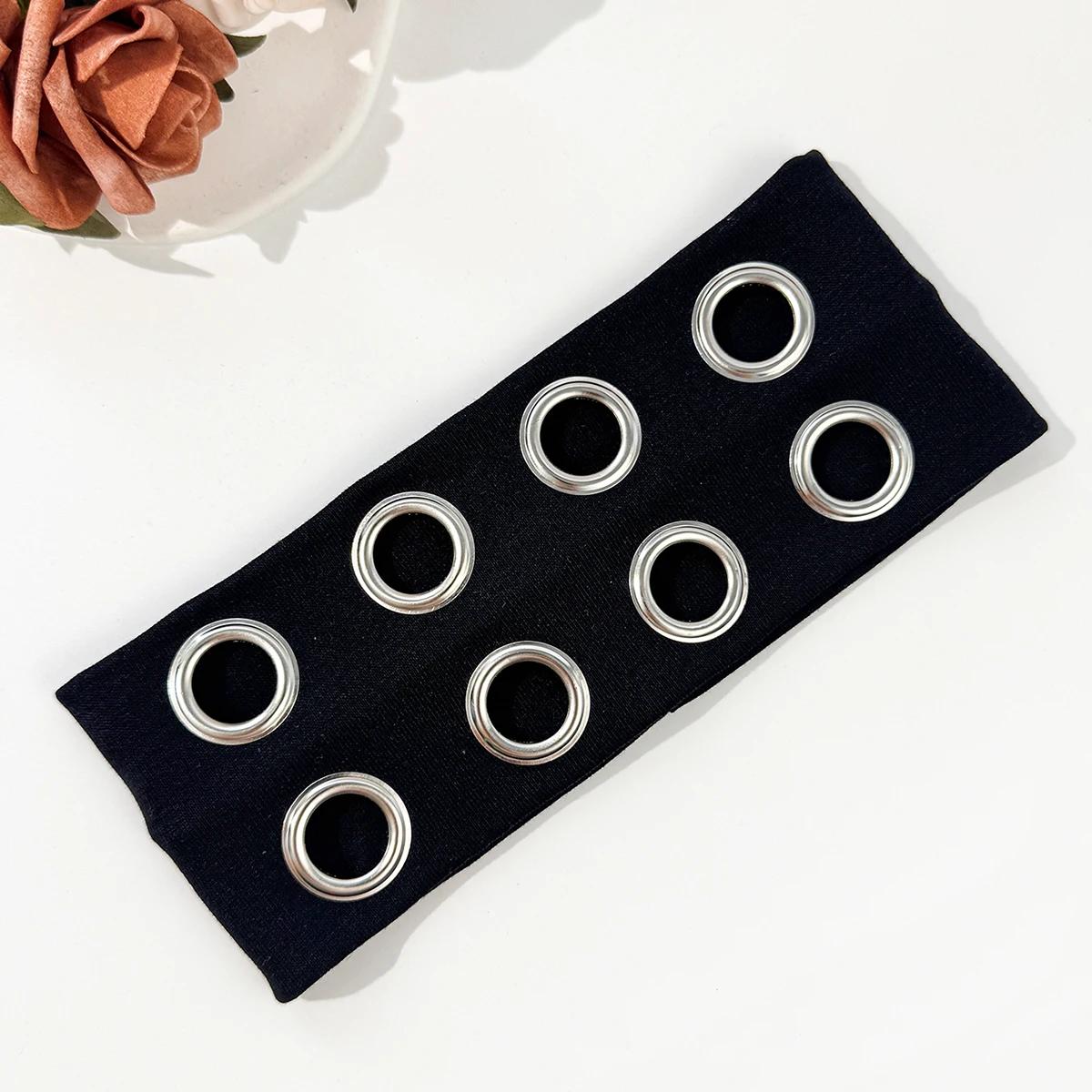 Bandeau extensible métallique ajouré style hip-hop punk pour hommes et femmes, bandeau foncé pour fe