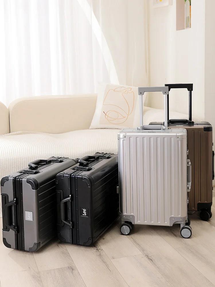 Valise en alliage d'aluminium et de magnésium pour hommes et femmes, étui à roulettes expressément e