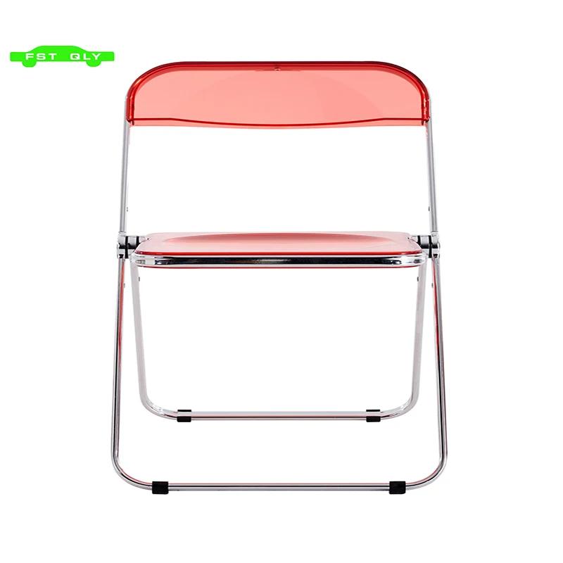Chaise pliante transparente rouge, siège de salon en plastique PC
