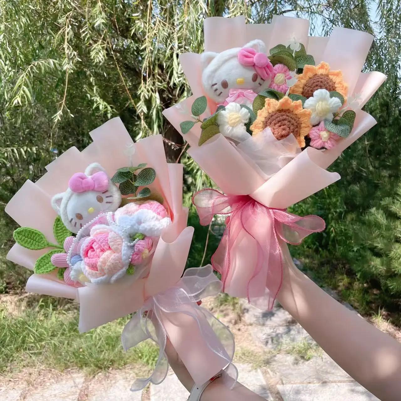Dessin animé ma mélodie Kuromi cannelle Kt chat en peluche poupée jouet fleur Bouquet boîte-cadeau s