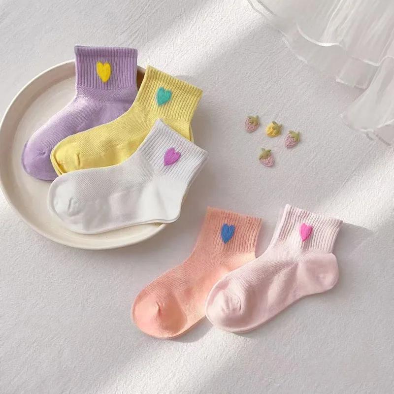 5 paires de chaussettes pour filles, motif en forme de cœur, maille respirante et confortable pour e