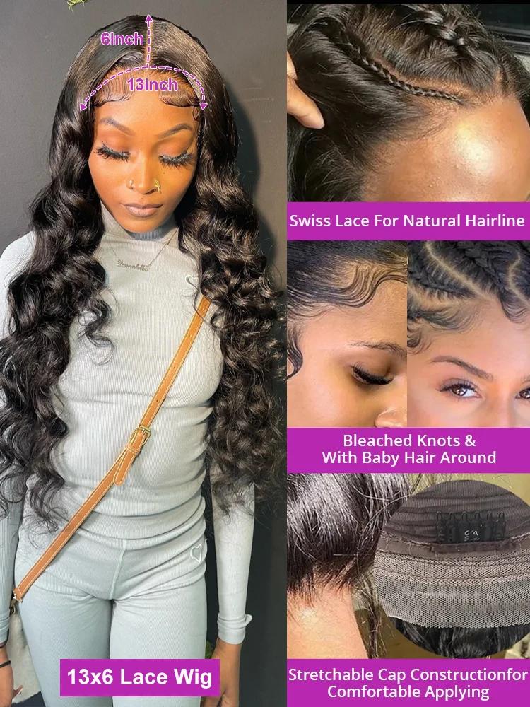 Perruque Lace Front Wig sans colle brésilienne naturelle-At, cheveux ondulés, 13x6, HD, deep water,