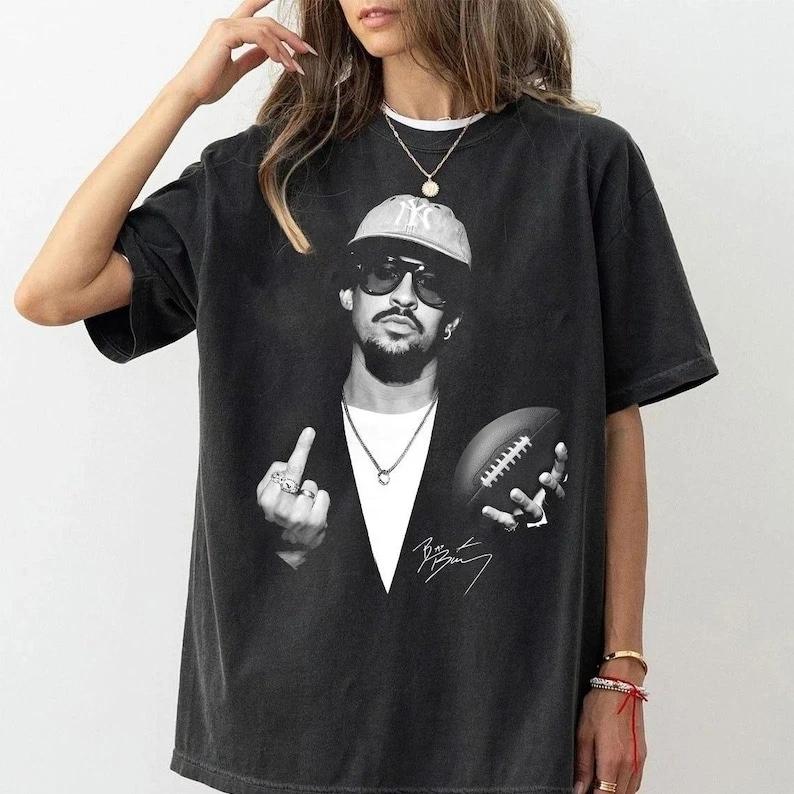 T-shirt en coton à manches courtes Bad Bunny Bowl 2026 Halftime Show, imprimé portrait Bad Bunny, t-