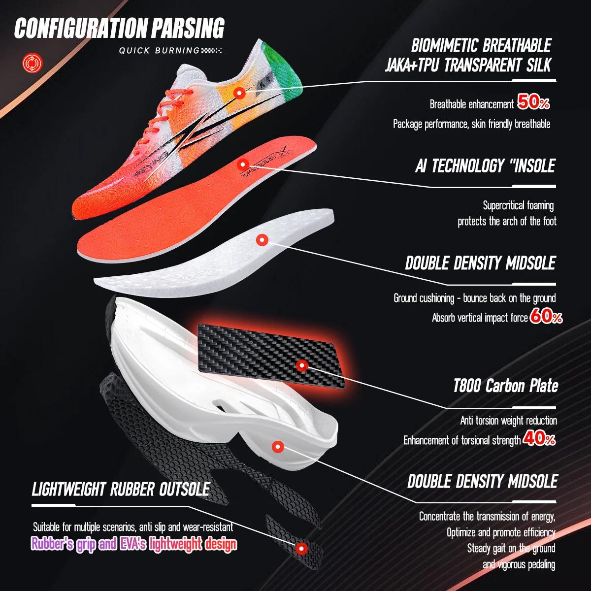 IRUNSVAN chaussures de course d'entraînement de marathon de plaque de carbone 1.0 à combustion rapid