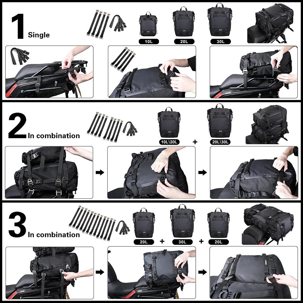 Rhinowalk sac de siège arrière de moto 10L 20L 30L sac de bagages étanche Motocross multi-fonction p