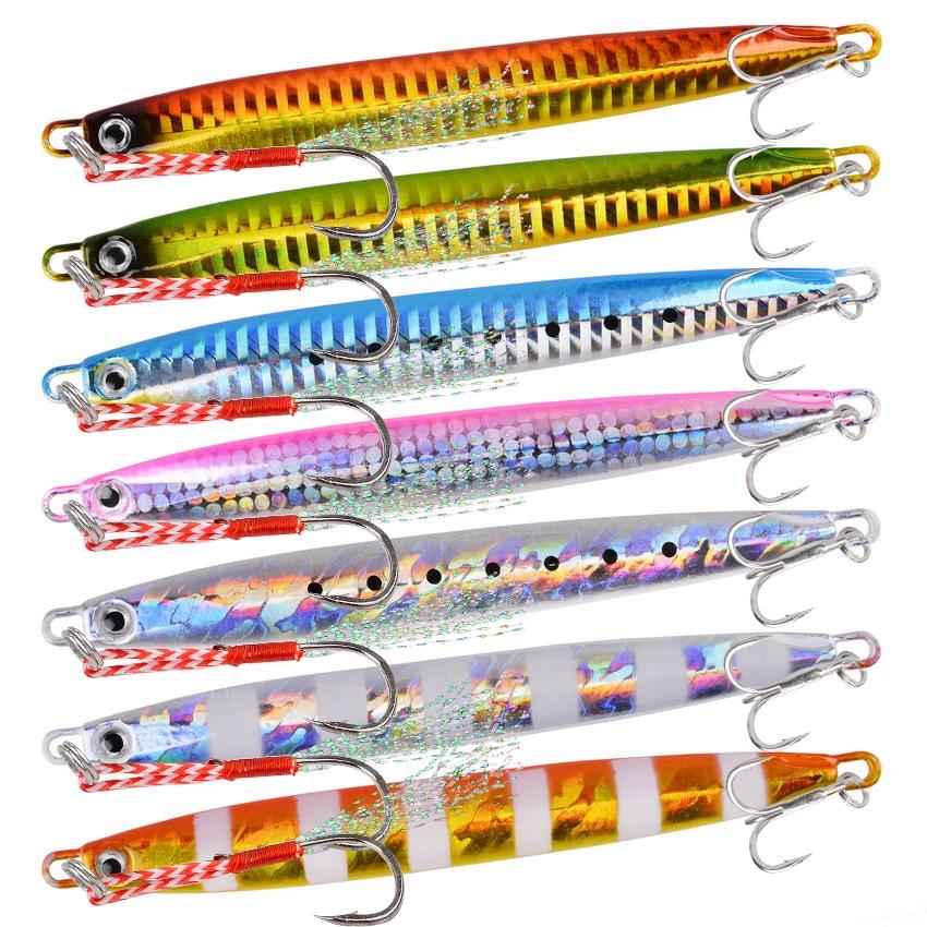 1Pc Long métal gabarit leurre de pêche coulée lente gabarits cuillère 10G 20G 30G 40G 60G bar de mer