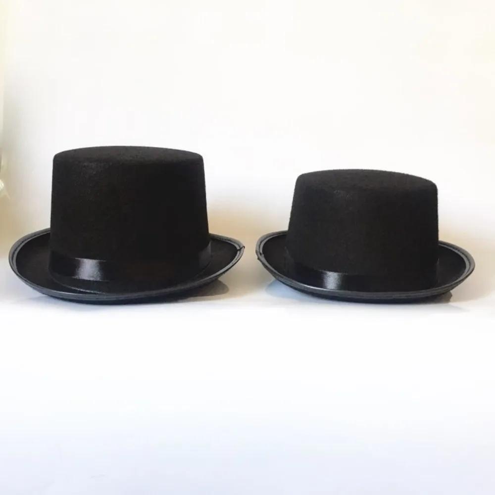 Chapeau haut-de-forme noir pour enfants et adultes, chapeau de magicien pliable de luxe, accessoire