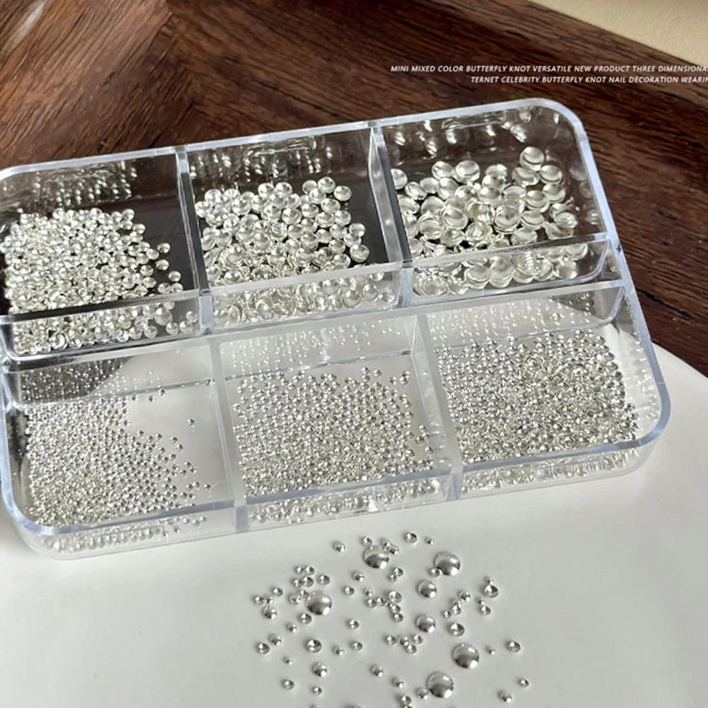 Micro perles de manucure rondes à dos plat, 3400 pièces, 0.8-3mm, taille mixte, Rivets demi-ronds, a
