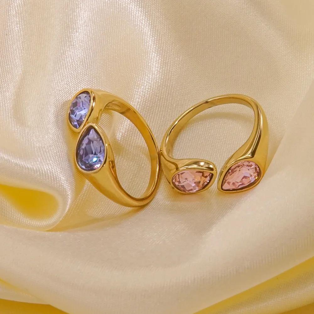 CARLIDANA luxe titane acier zircone anneaux ouverts pour les femmes 14K plaqué or acier inoxydable g