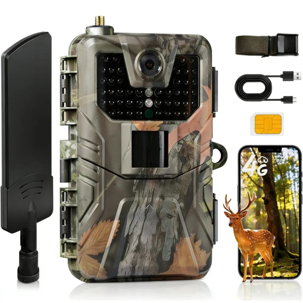 Caméra de chasse 4G 120MP 4K avec application, diffusion en direct 4K, service cloud GRATUIT, pièges