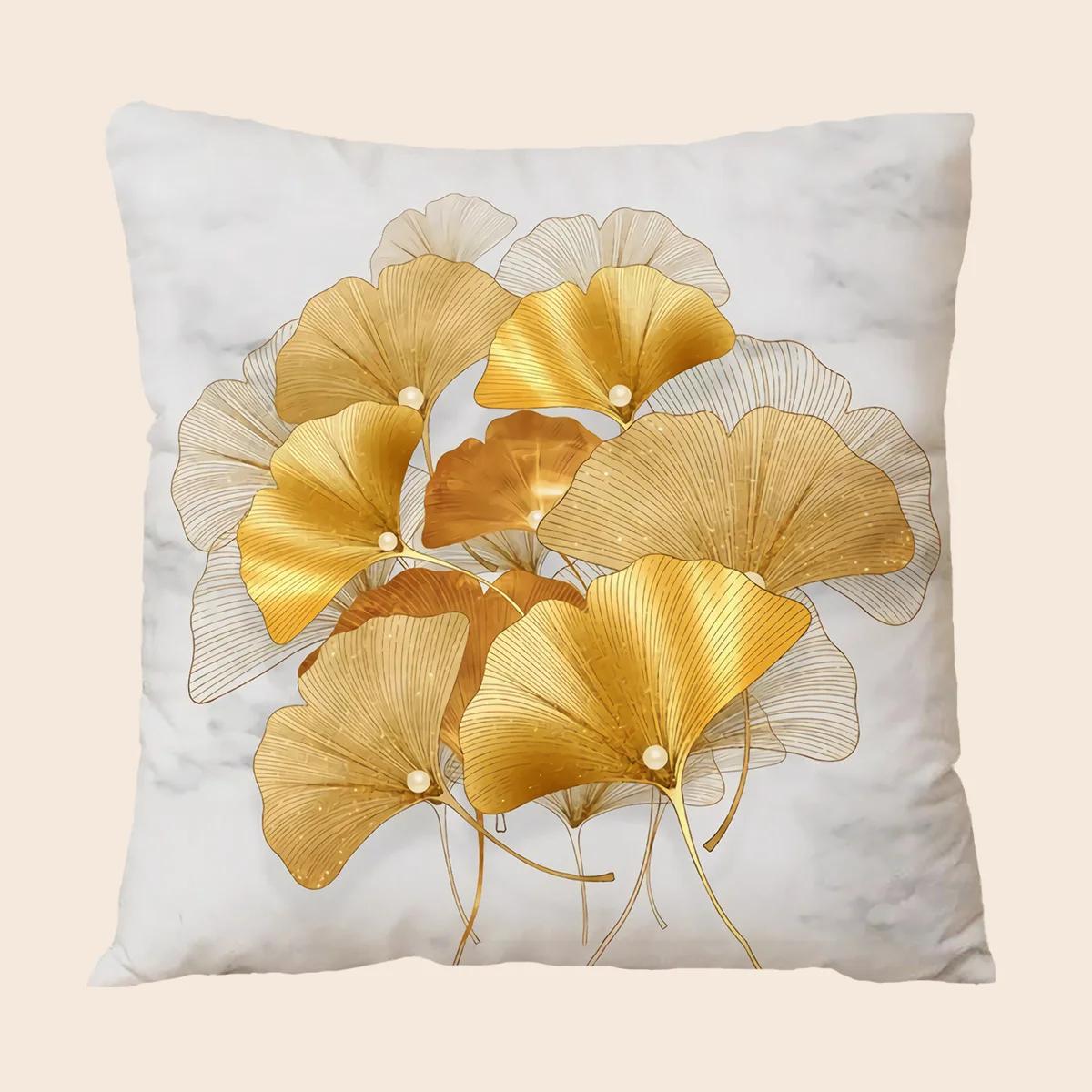 Taie d'oreiller imprimée feuilles de Ginkgo, 1 pièce, Design en peluche doux et confortable pour un
