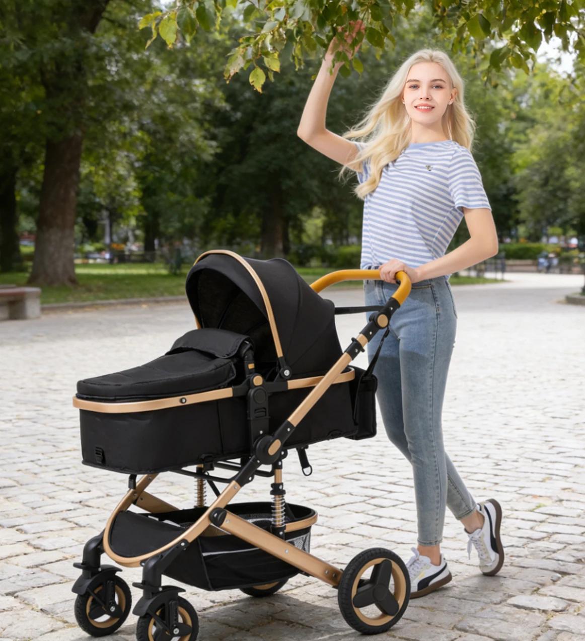 Poussette bébé 3 en 1 la plus récente, légère, avec siège haute, châssis en aluminium, système de vo