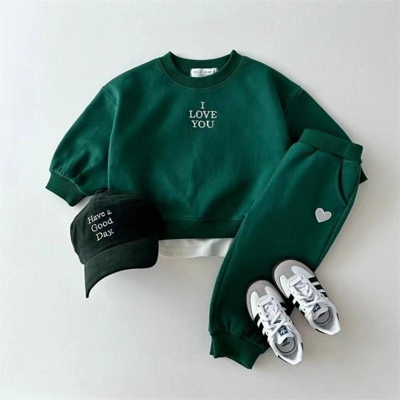 TZ2489 Style coréen printemps automne ensemble de vêtements pour enfants avec lettre coeur conceptio