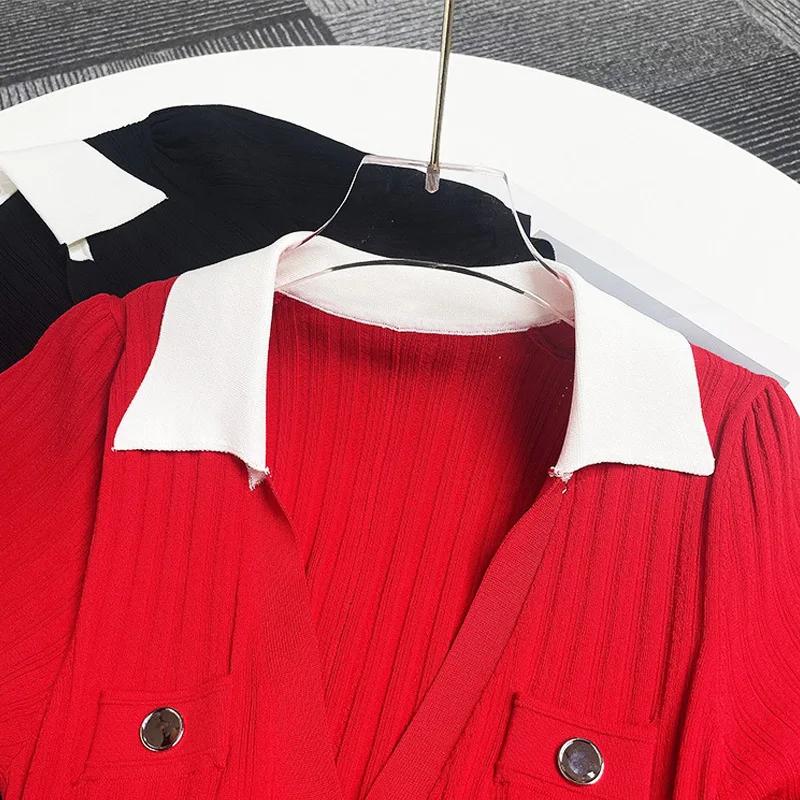Robe évidée à simple boutonnage pour femmes, élégante robe à revers, manches courtes, chic, rouge, n