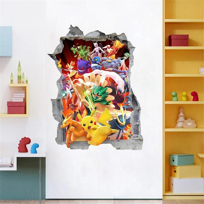 Autocollant Mural 3D Pikachu de Dessin Animé, Décoration pour Chambre d'Enfant, Salon, Affiche de Fi