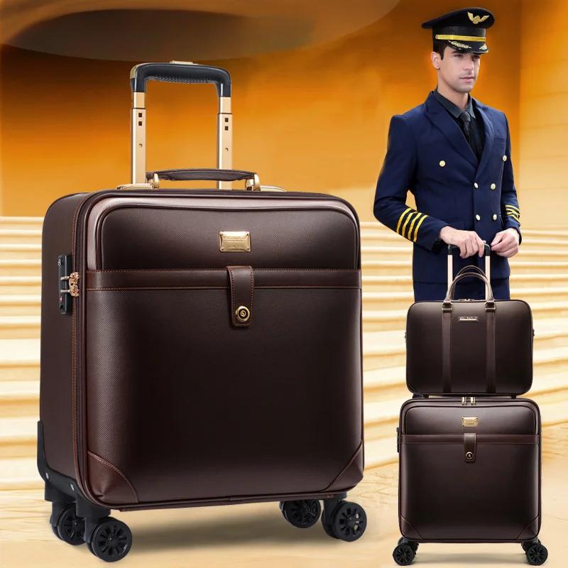 Valise Trolley à Roulettes Étanche, Bagage à Main Portable, Cuir de Haute Qualité, Bagages Légers, E