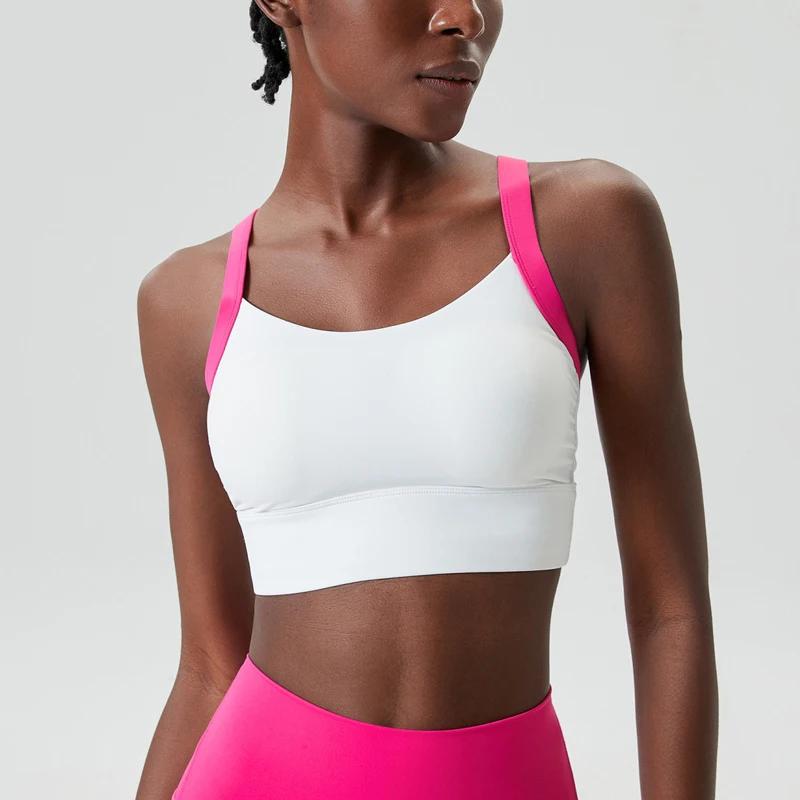 Soutien-gorge de sport pour femme, extensible, doux, sexy, dos croisé, crop top de gym, patchwork te