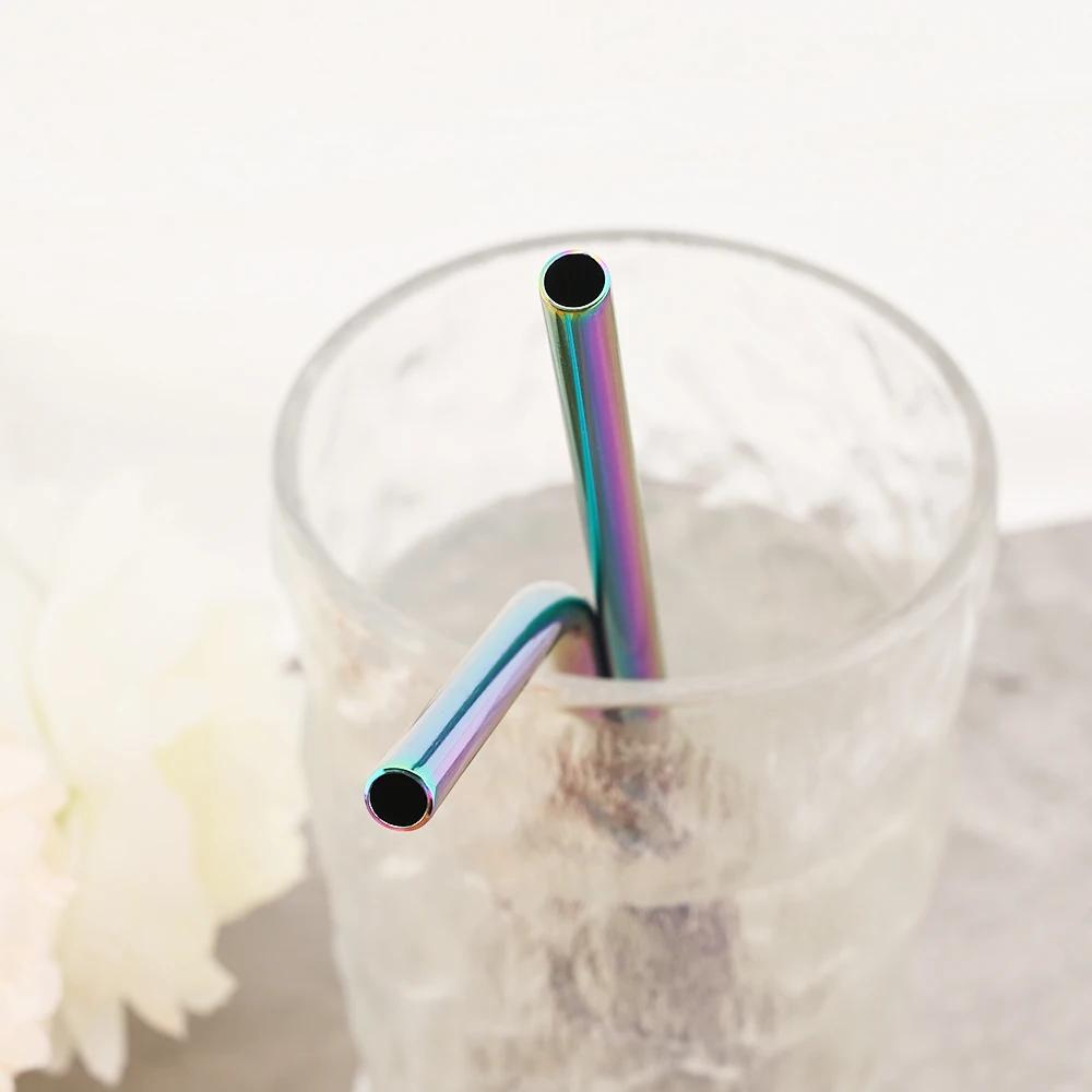 Pailles métalliques colorées réutilisables, ensemble de pailles en acier inoxydable 304 avec barre d