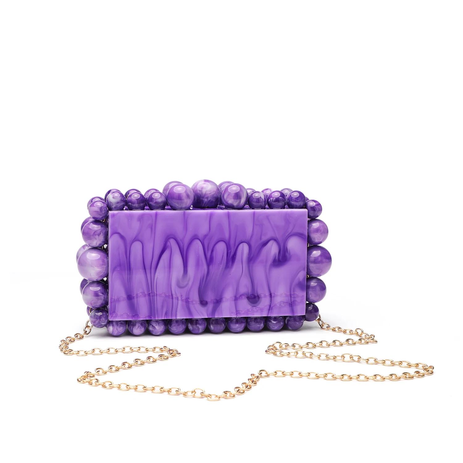 Pochette en acrylique en marbre avec sangle perlée, sac à main à bandoulière couleur bonbon, sac à m