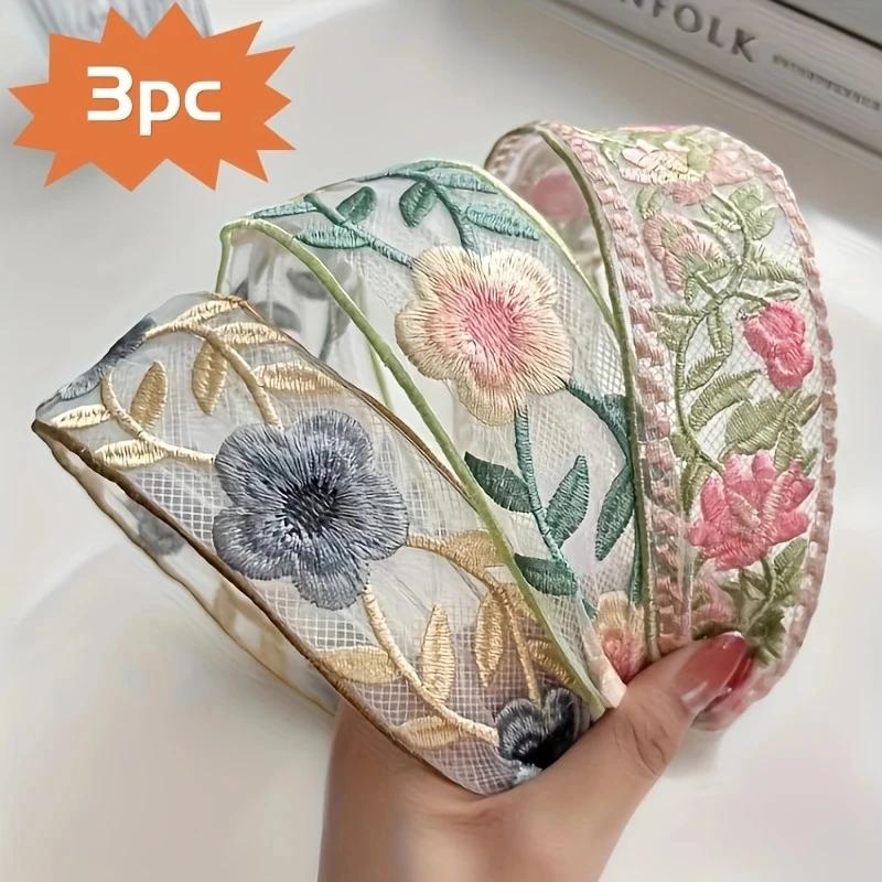 1/3 pièces élégant en mousseline de soie broderie fleur bandeau-douce bandeau à fleurs Turban cercea