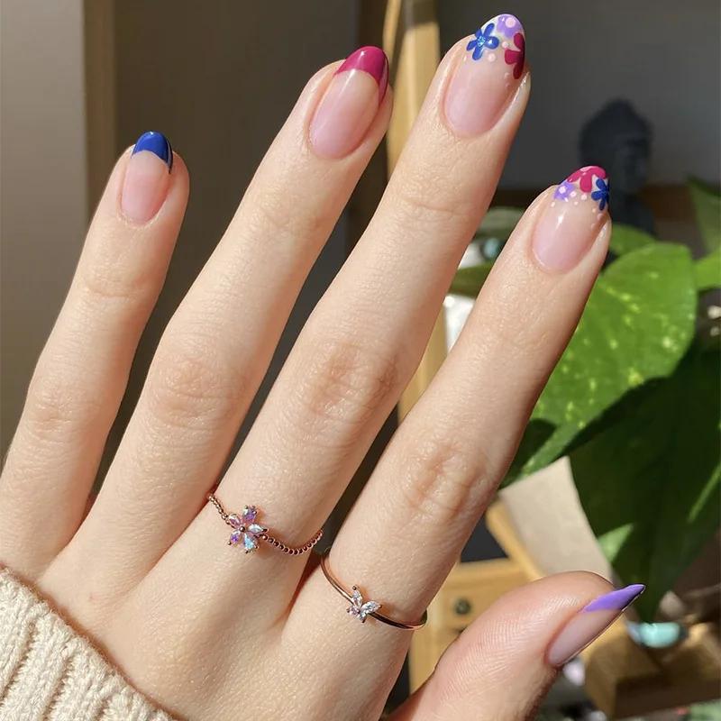 Faux ongles couleur chair unie, avec colle gelée, courts, à pression en amande, portables, ovales, c