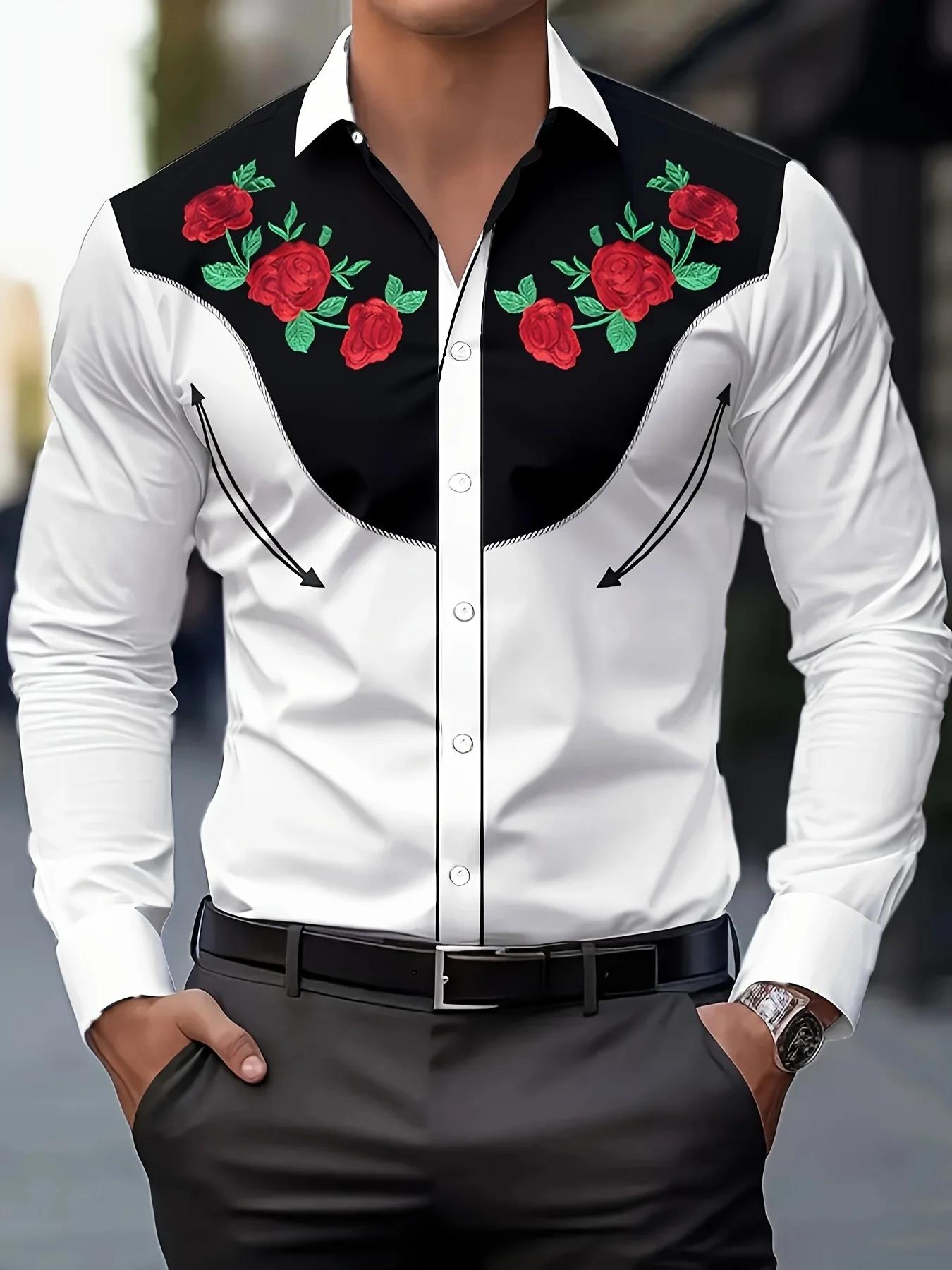 Chemise élégante à manches longues pour hommes, respirante et décontractée, boutonnée, vintage, prin