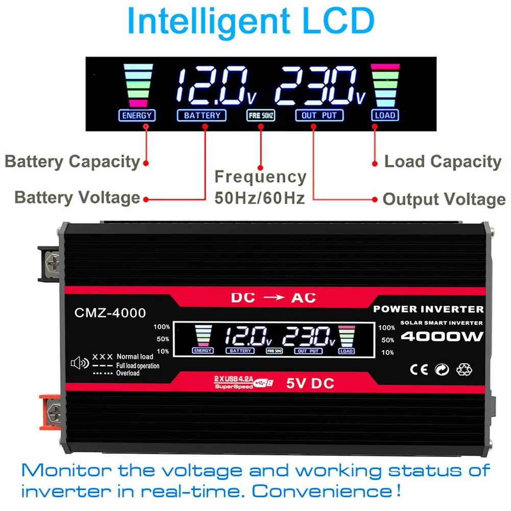 Onduleur à onde sinusoïdale modifié 4000W cc 12V à AC 110V/220V, affichage LCD, convertisseur de pui