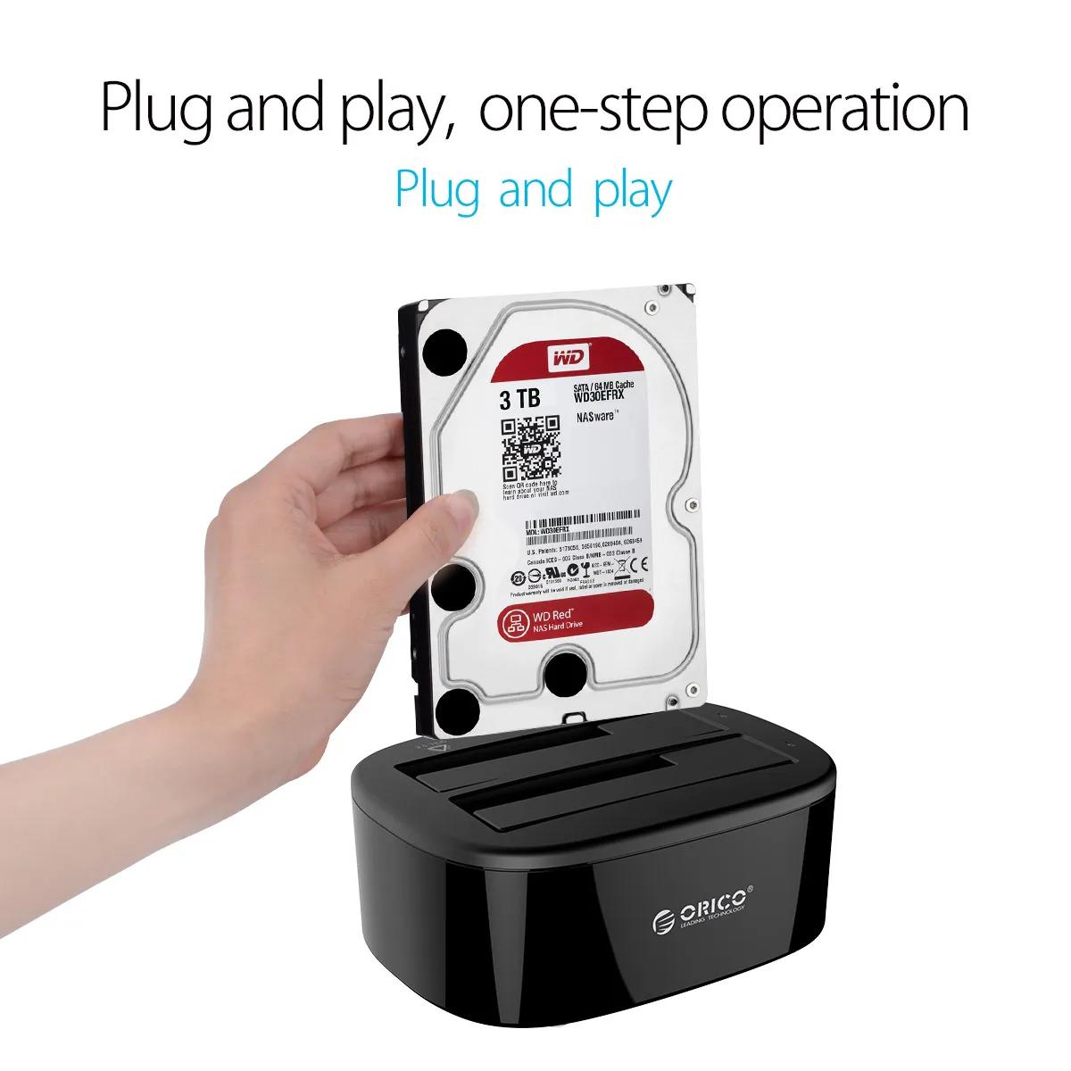 ORICO Station d'accueil pour disque dur double baie pour 2.5/3.5 pouces HDD SSD SATA vers USB 3.0 St