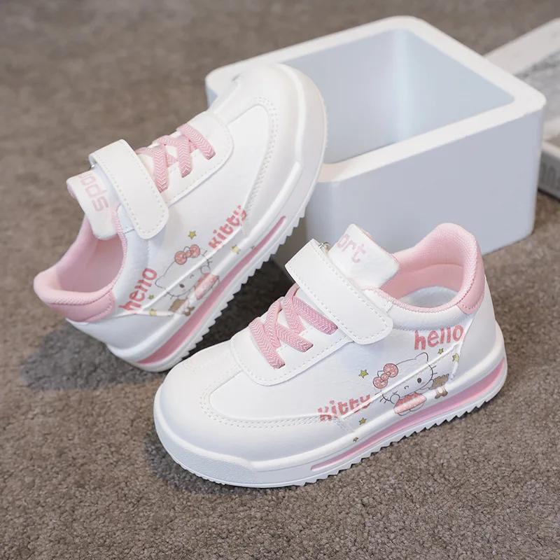 Chaussures décontractées pour enfants Hello Kitty en cuir PU, chaussures de course confortables pour