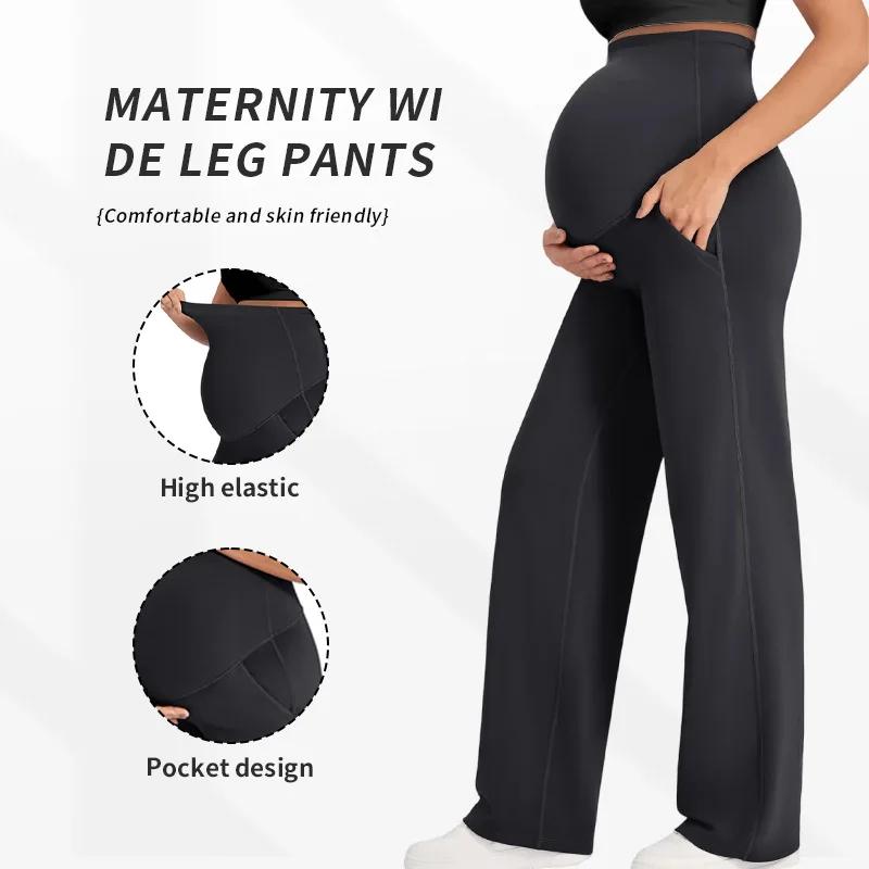Nouveau pantalon de maternité pour femmes, couleur unie, jambes larges, taille haute, ample, décontr