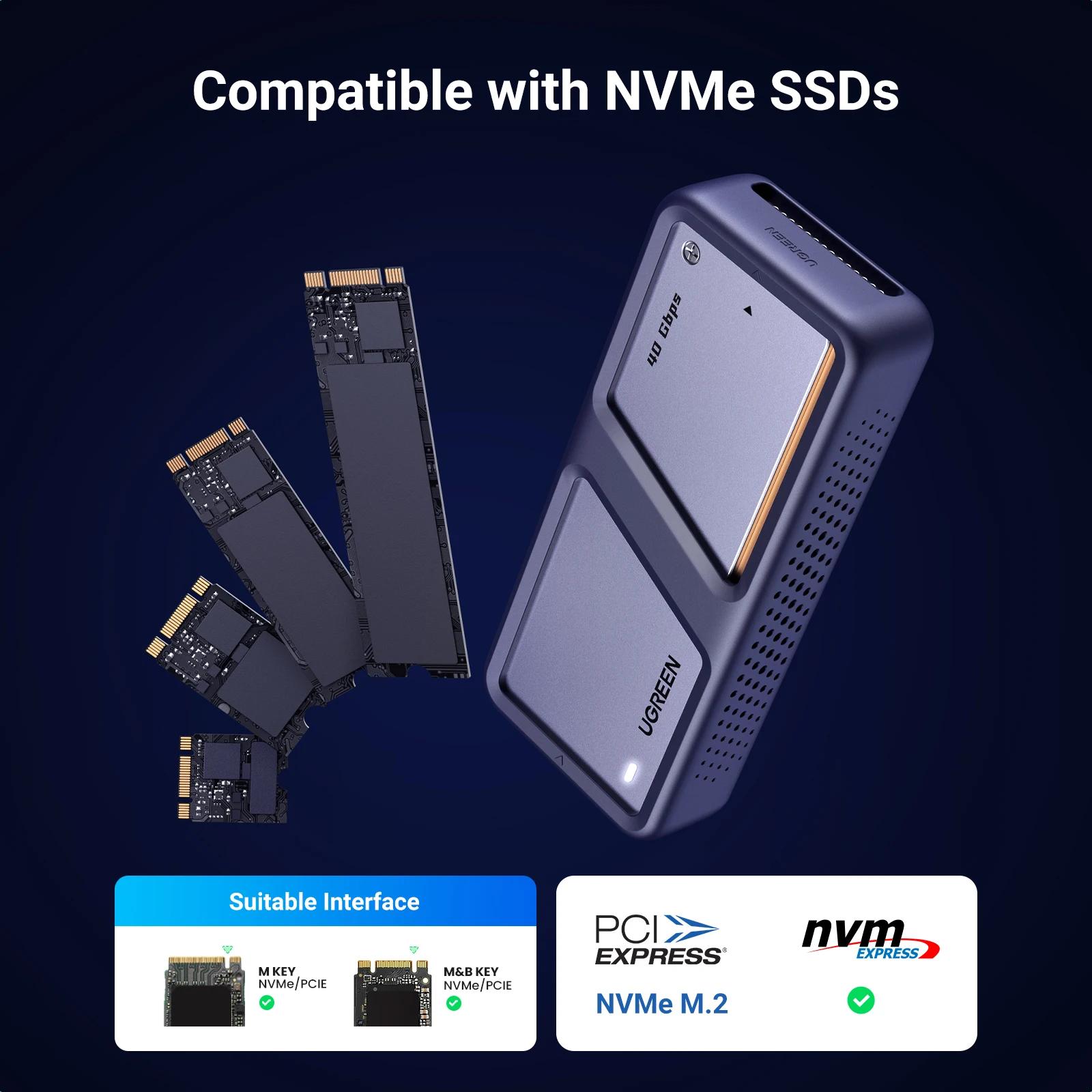 Boîtier SSD NVMe UGREEN 40 Gbps M.2 vers USB4.0, compatible avec les SSD M.2 NVME PCIe, avec dissipa
