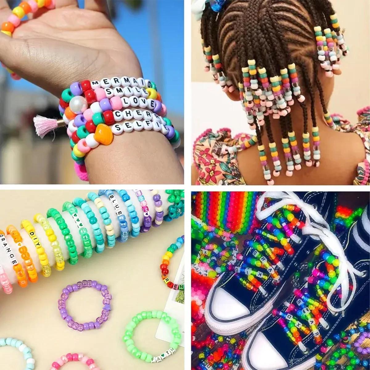 Kit d'artisanat de perles multicolores, perles de poney en plastique pour bijoux exécutifs, bracelet