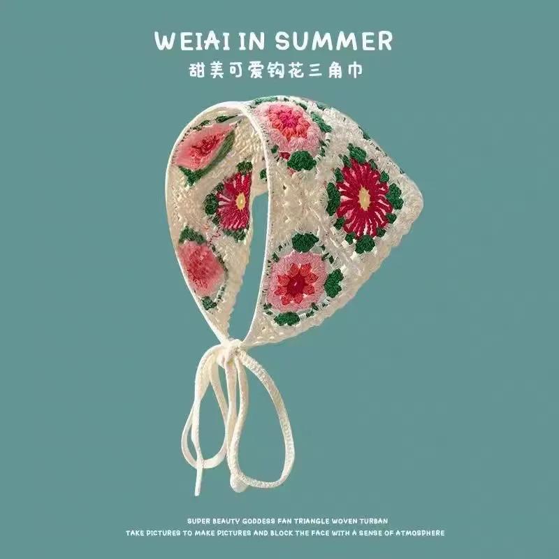 2026 Bandeau triangulaire ajouré en crochet fait main pour femmes coréennes, style doux et mignon, p