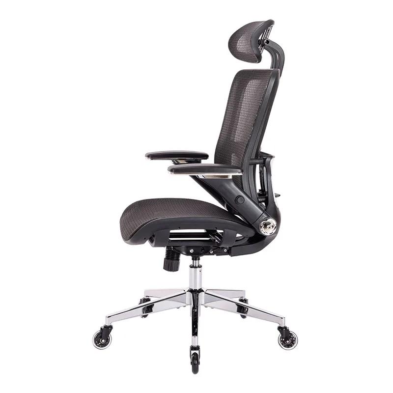 Chaise de bureau ergonomique en maille noire, dossier haut, repose-sauna réglable, bras rabattables,