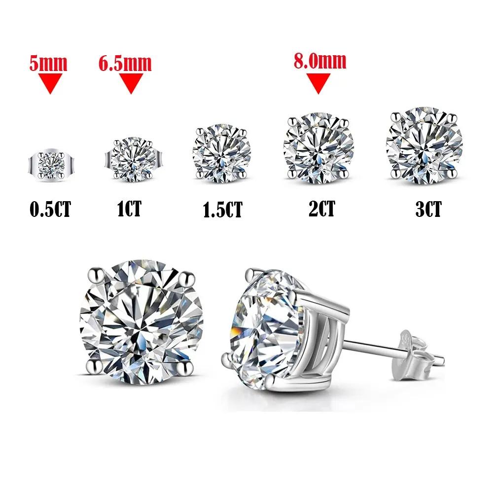 Boucles d'oreilles en argent Sterling 100% Moissanite pour femmes, 0.5-2 Carat, 8.0mm, couleur D, bi