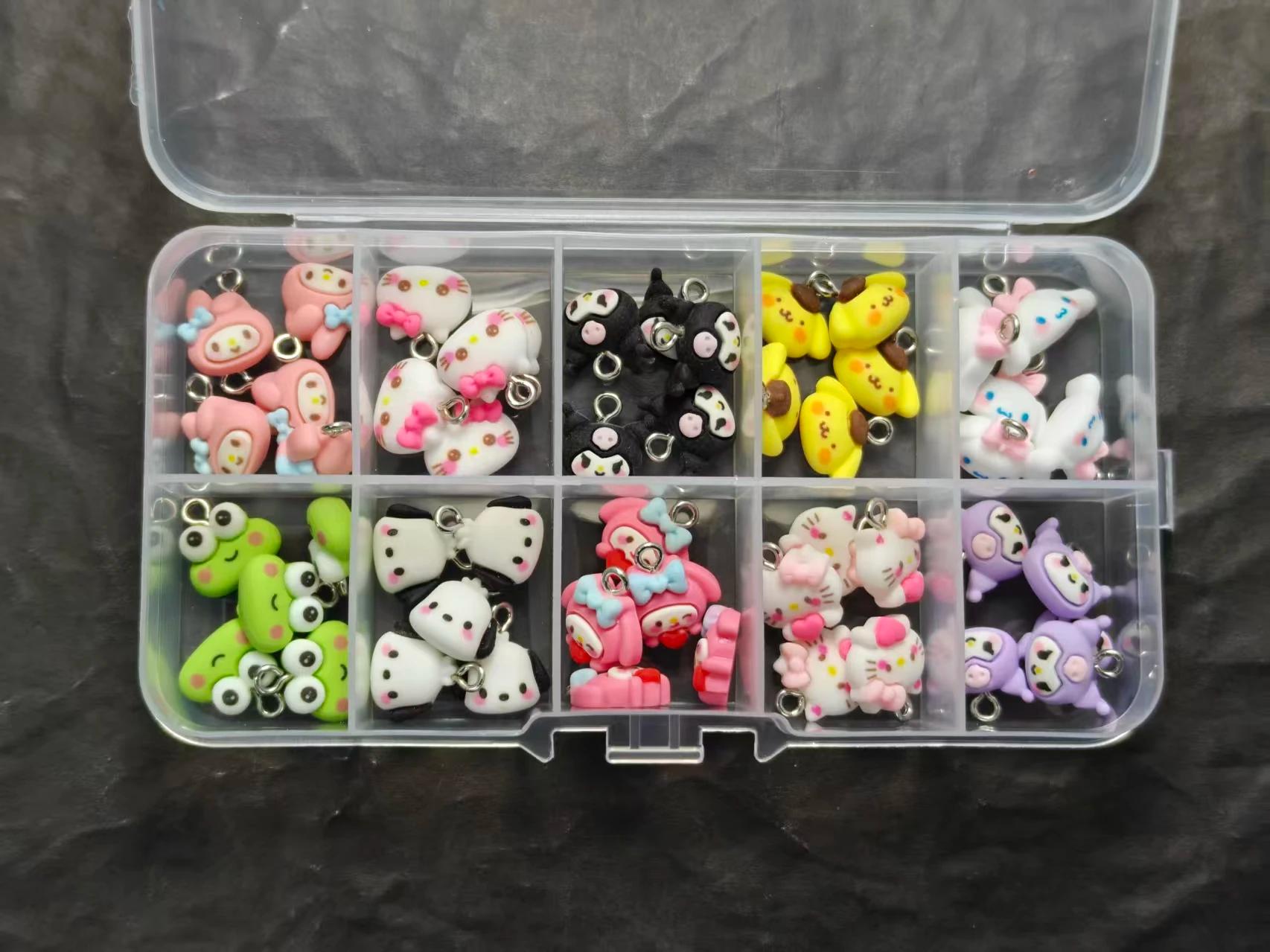 50 pièces de bijoux en résine de dessin animé Hello Kitty, mini pendentif 3D mat Cool Lomi et Mimoli
