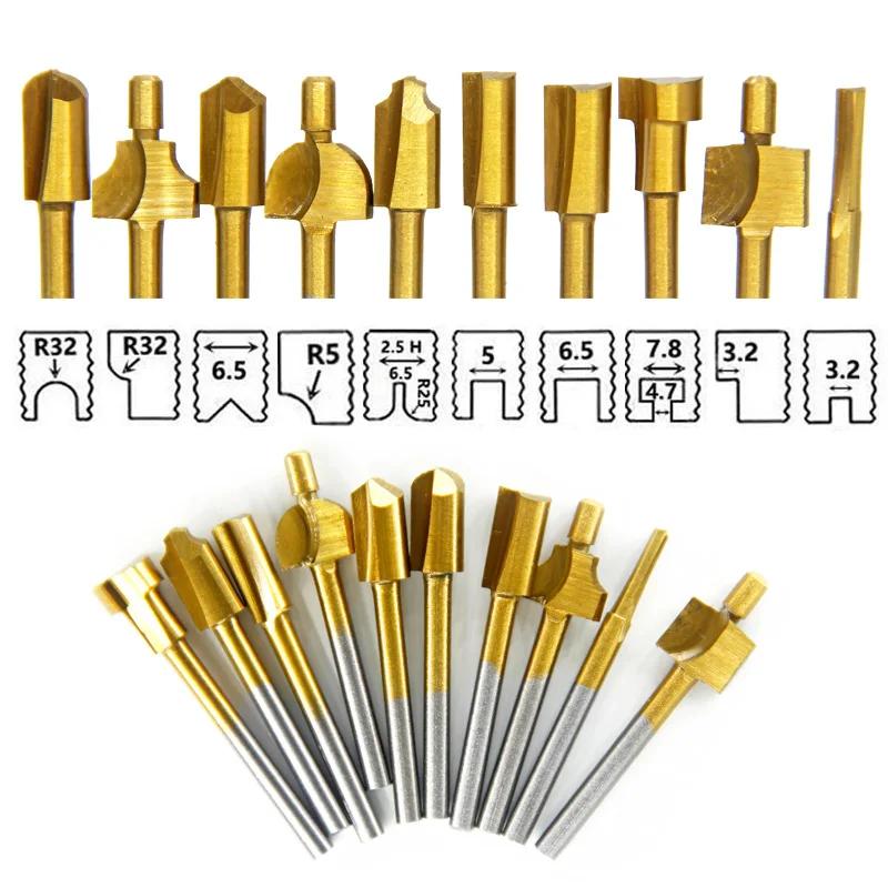 Mèches de routeur HSS, coupe-bois, fraisage adapté au jeu d'outils rotatifs Dremel, tige de 1/8 "3mm
