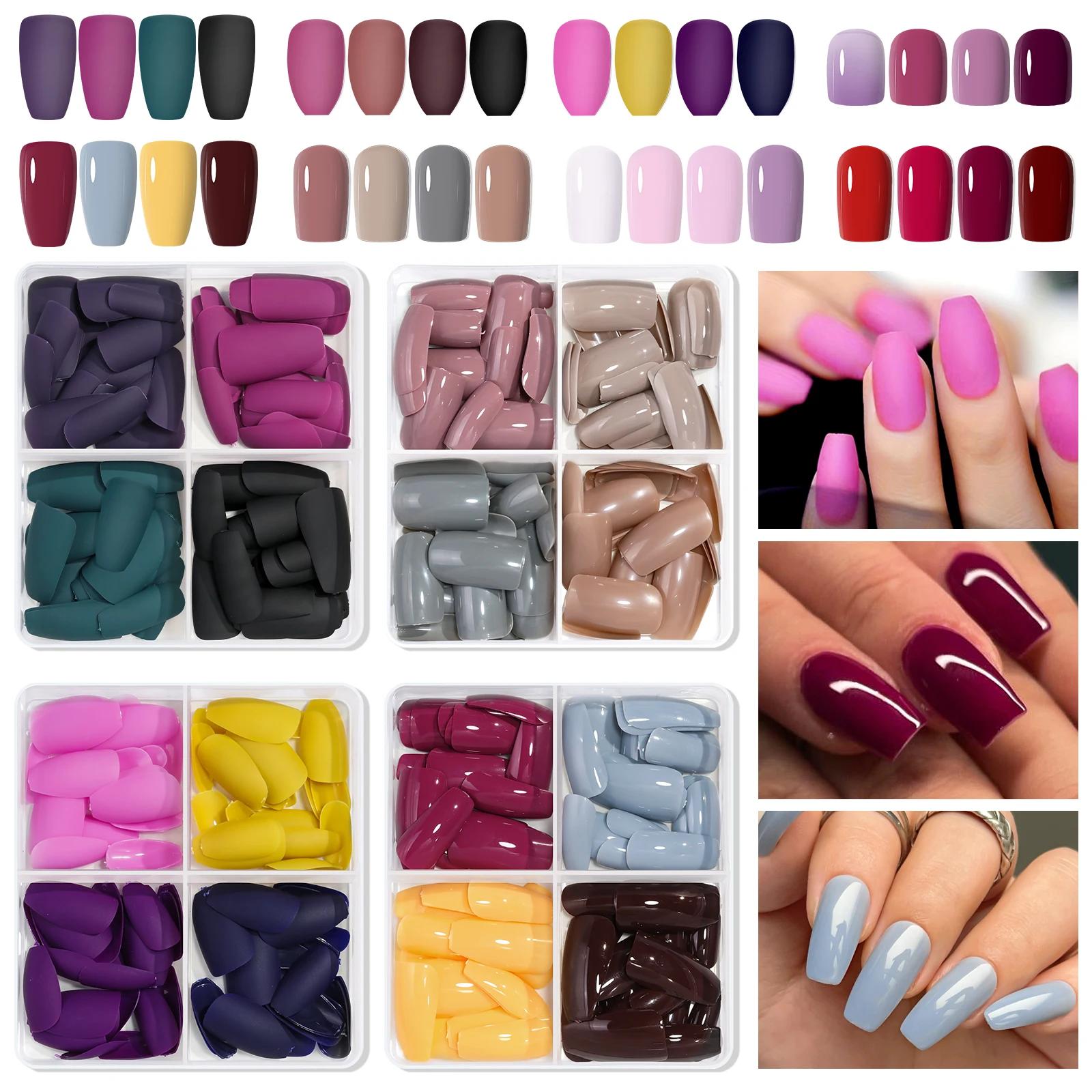 96 pièces en boîte 4 couleurs pointes d'ongles courts Ballet/Coffin/carré couverture complète mat br