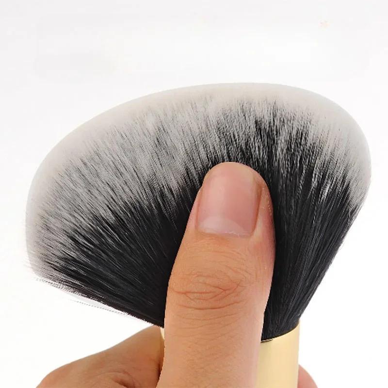 Grand manche rond pinceau à poudre pinceaux de maquillage noirs moelleux doux professionnel poudre f