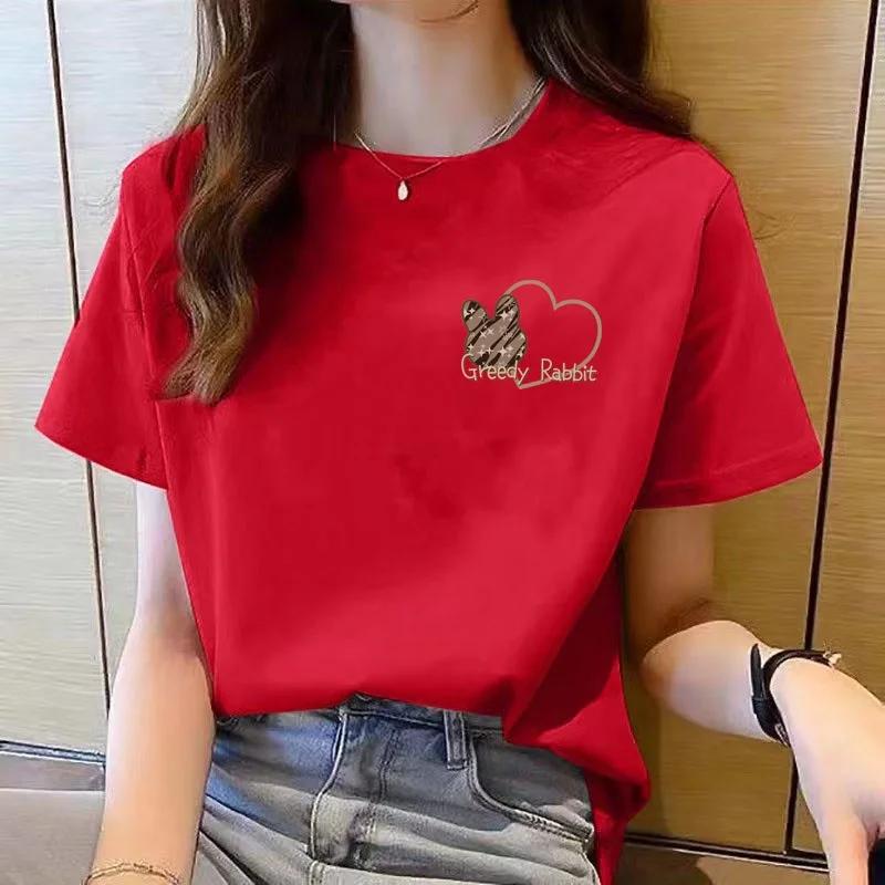 T-shirt à manches courtes pour femmes, col rond, mode coréenne, dessin animé, nouveau