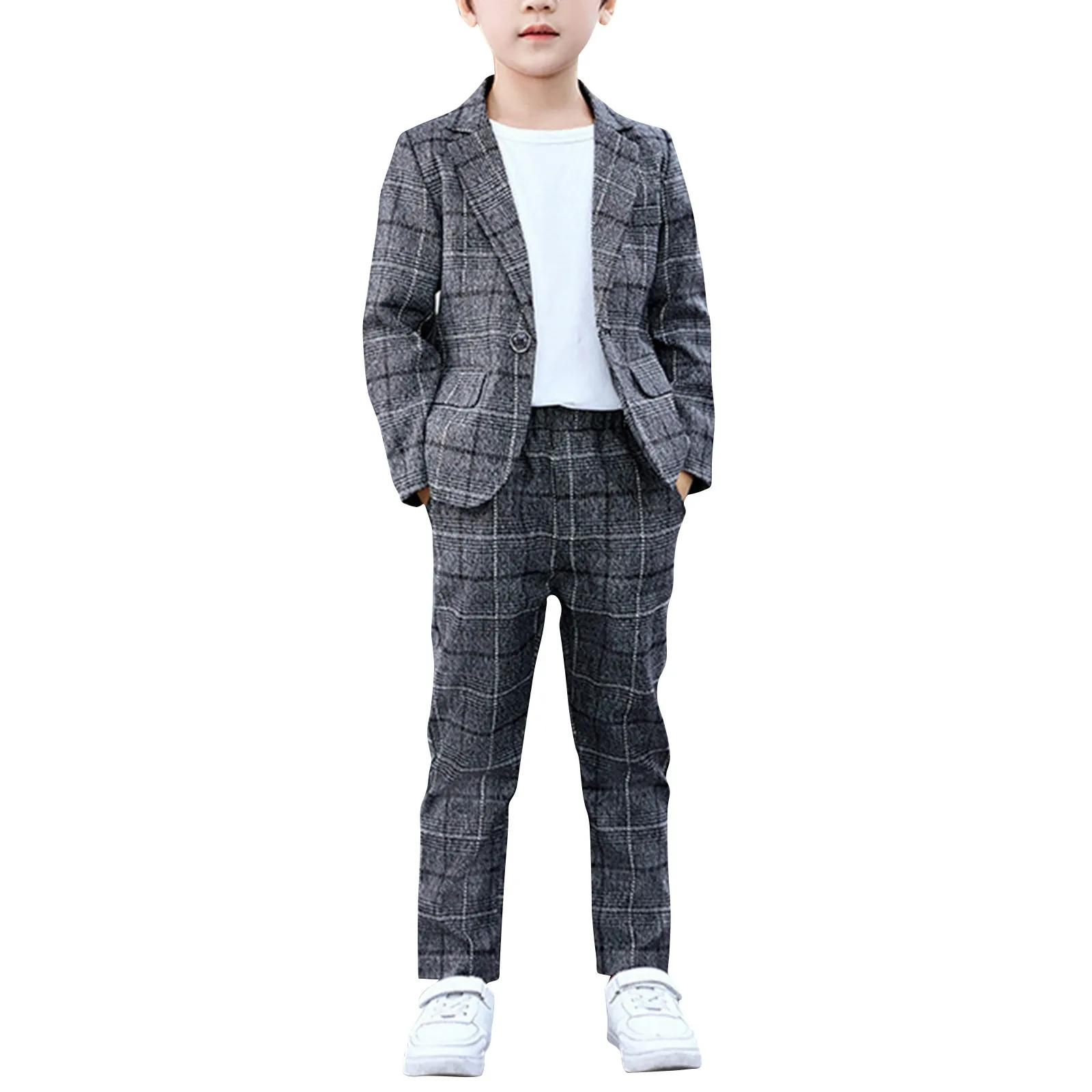 Costumes décontractés à carreaux Slim Fit pour garçons, blazer et pantalon pour enfants, costume de