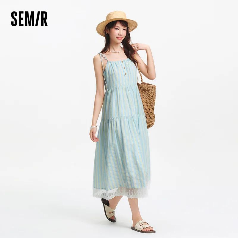 Semir texturé robe rayée femmes doux 2025 été nouveau Style de vacances dentelle sans bretelles robe