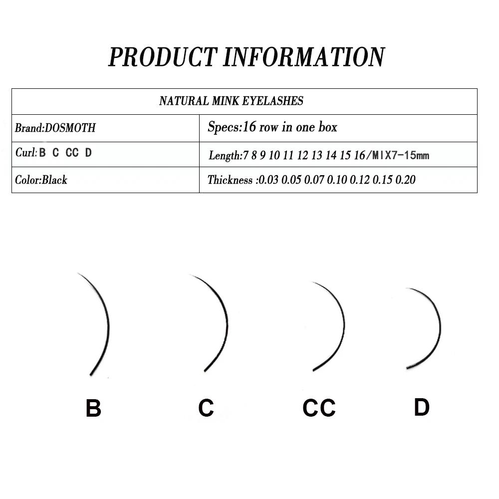 DOSMOTH 40 boîtes 7-16mm cils de vison naturels faits à la main individuels, extension de cils, faux